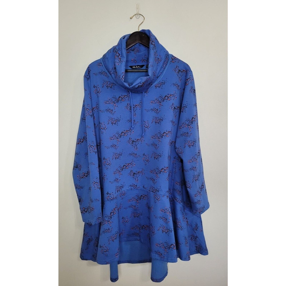 Ulla Popken Size 3X Floral Cowl Neck Pullover Ruffle Bottom Hi Lo Hem Lagenlook